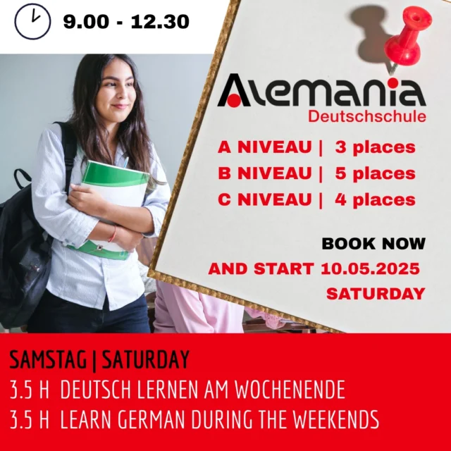 SAMSTAG #Deutsch lernen!
A1.1 | A2.2 | B1.1 | C1.3
📚👌🤓🎓
1 X PRO WOCHE >> melde dich jetzt an

Lerne schnell, effizient und mit Spass die deutsche Sprache. Konversation & Grammatik sind die Grundlage um Deutsch zu lesen, hören, verstehen und zu schreiben.

❤️ Über 15 Jahren Erfahrung und 100 DaF-Lehrer:innen. Alemania ist die beste Wahl wenn es um Deutsch geht, finde jetzt deinen passenden Kurs: 💻 www.alemania.ch

NUTZE DEINE VORTEILE & BUCHE JETZT DIREKT ONLINE:
❤️ GRATIS EINSTUFUNGSTEST
❤️ GRATIS PROBELEKTION
❤️ BESTIMME DEINE ZAHLUNG SELBST | IN 1 - 3 RATEN ZAHLEN

Mehr Informationen über die Alemania:
📧 zuerich@alemania.ch
☎️ +41 (0) 44 300 33 44
🚩 Badenerstrasse 333 | 8003 Zürich

📧 luzern@alemania.ch
☎️ +41 (0) 41 202 11 11
🚩 Pilatusstrasse 20 | 6003 Luzern

📧 bern@alemania.ch
☎️ +41 (0) 31 332 31 31
🚩 Belpstrasse 48 | 3007 Bern

#Sprachschule #sprachkurse für #DEUTSCH #learngerman #sprachschule #deutschkurs #germanlessons #germanclasses #lernen #vokabelnlernen #aprenderaleman #alemanfacil #learngerman #germancourse #germanschool #escoladealemão #cursodealemão #aprendendoalemão #aulasdealemão #aprenderaleman #alemanfacil #telc #escoladealemão #cursodealemão #aprendendoalemão #aulasdealemão #germanlanguagecenter #learninggerman #germanschoolswitzerland